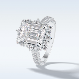 Elegant 3.0 CT Halo & Pave Engagement Ring Featuring Emerald Moissanite