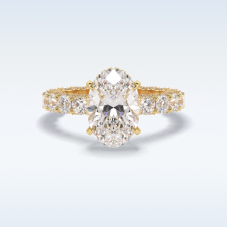 Elegant 3.09 CT Pave & Hidden Halo Engagement Ring Featuring Oval Moissanite