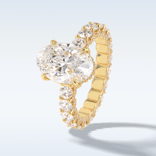 Elegant 3.09 CT Pave & Hidden Halo Engagement Ring Featuring Oval Moissanite