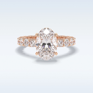 Elegant 3.09 CT Pave & Hidden Halo Engagement Ring Featuring Oval Moissanite