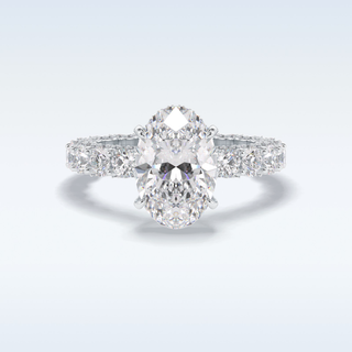 Elegant 3.09 CT Pave & Hidden Halo Engagement Ring Featuring Oval Moissanite