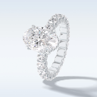 Elegant 3.09 CT Pave & Hidden Halo Engagement Ring Featuring Oval Moissanite