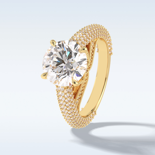 3.0 CT Pave Engagement Ring Featuring Round Moissanite