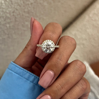 Round Halo, Pave & Split Shank Engagement Ring – 1.93 CT Lab Grown Diamond