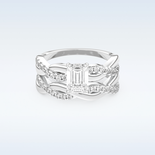Moissanite Bridal Set – 1.02 CT Emerald Cut Engagement Ring with Matching Band 1