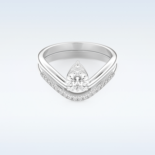 Moissanite Bridal Set – 0.65 CT Pear Cut Engagement Ring with Matching Band 1