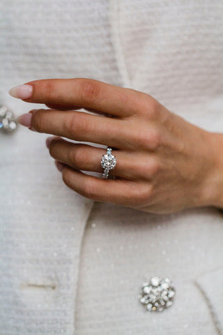 Round Swirl Semi Pave Engagement Ring – 1 CT Moissanite Diamond