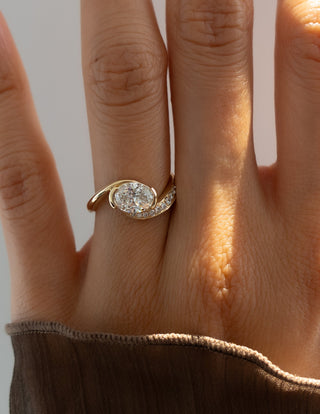 1 CT Oval Swirl East West Semi Pave Lab Grown Engagement Ring