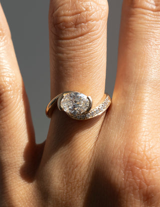 1 CT Oval Swirl East West Semi Pave Lab Grown Engagement Ring