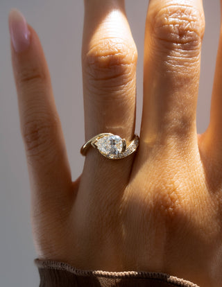 1 CT Pear Swirl East West Semi Pave Lab Grown Engagement Ring