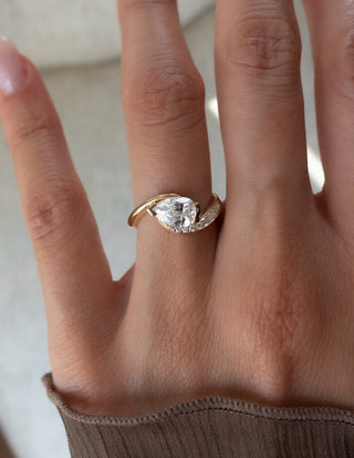 1 CT Pear Swirl East West Semi Pave Lab Grown Engagement Ring