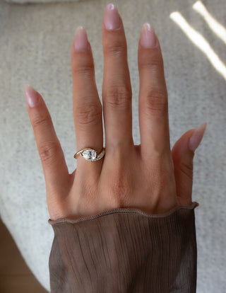 1 CT Pear Swirl East West Semi Pave Lab Grown Engagement Ring