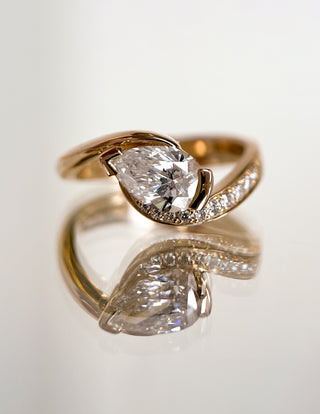 1 CT Pear Swirl East West Semi Pave Lab Grown Engagement Ring