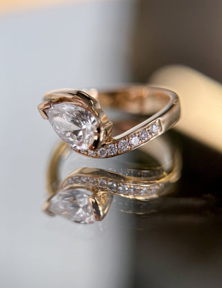 1 CT Pear Swirl East West Semi Pave Lab Grown Engagement Ring
