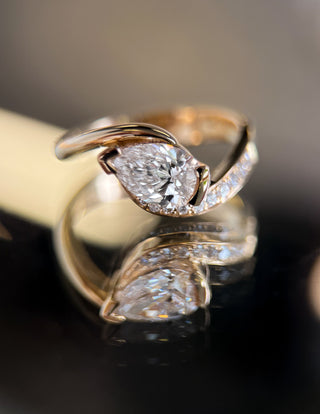 1 CT Pear Swirl East West Semi Pave Lab Grown Engagement Ring