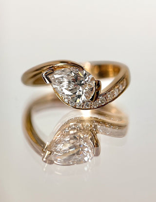 1 CT Pear Swirl East West Semi Pave Lab Grown Engagement Ring