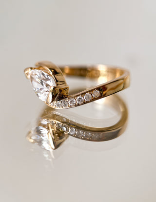 1 CT Pear Swirl East West Semi Pave Lab Grown Engagement Ring