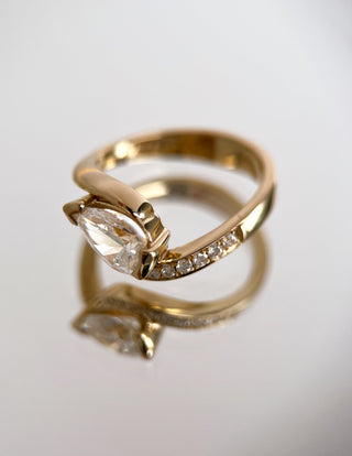 1 CT Pear Swirl East West Semi Pave Lab Grown Engagement Ring