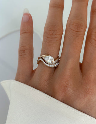 1 CT Pear Cut Solitaire Lab Grown Diamond Ring With Wrap Bold Pave Band