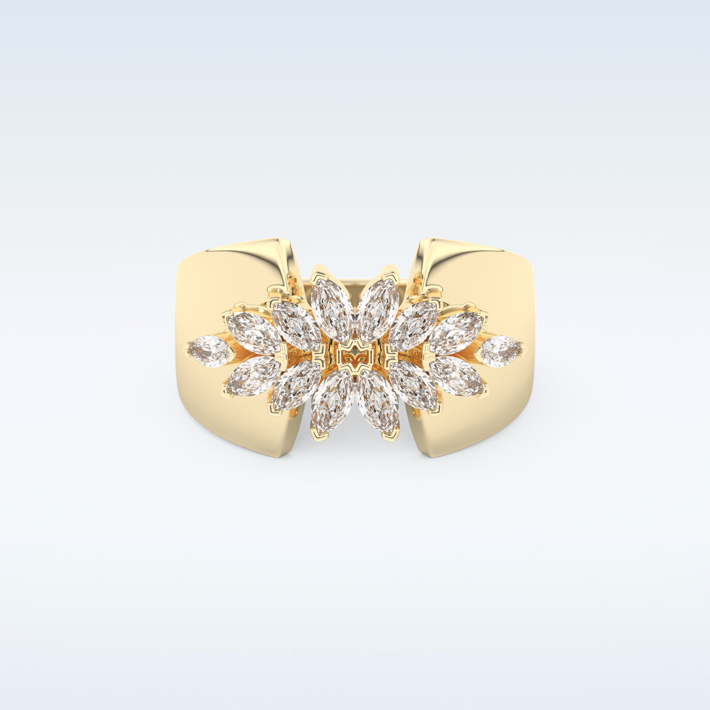 Beautiful Floral Cluster Wedding Band with 0.50 CT Marquise Cut Moissanite