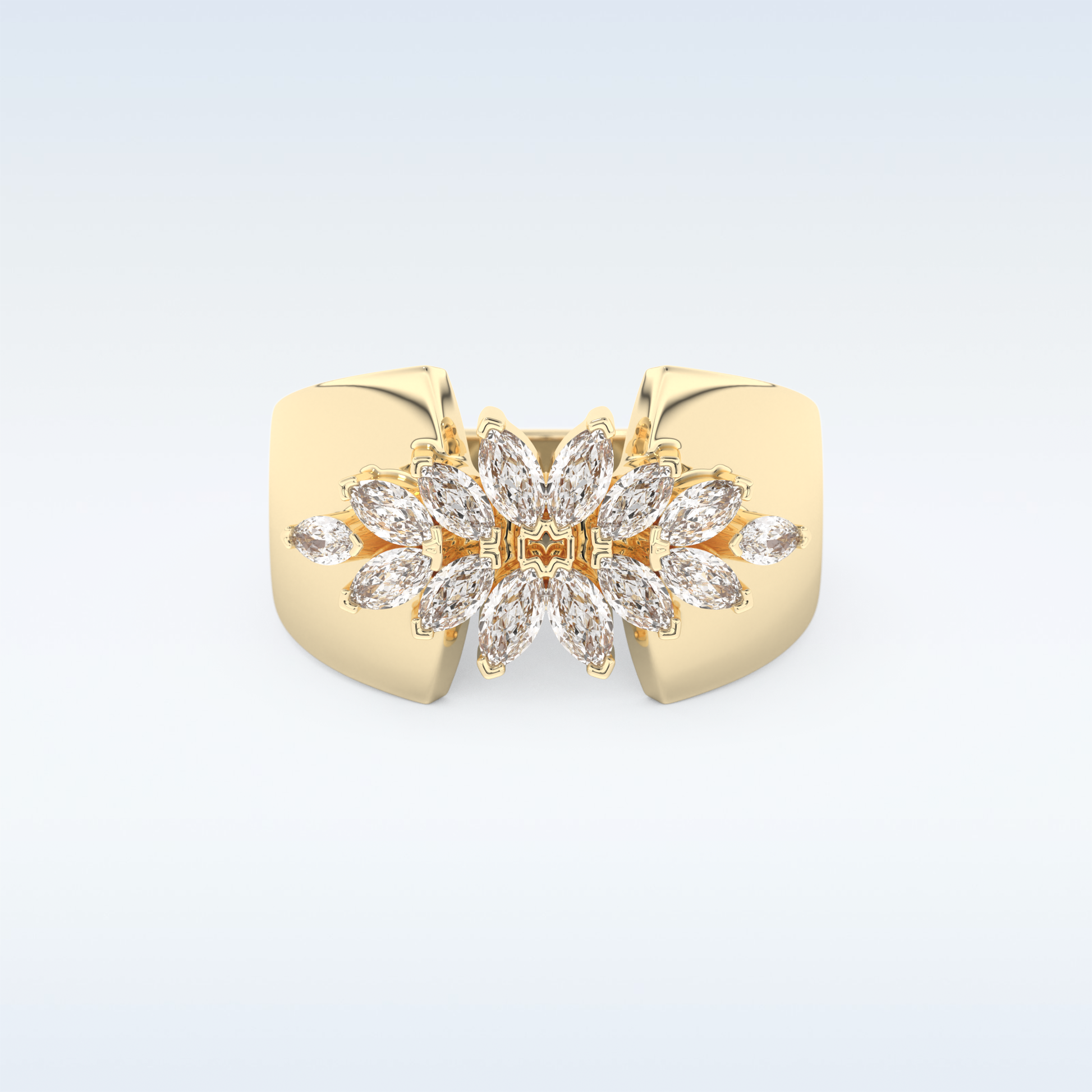 Beautiful Floral Cluster Wedding Band with 0.50 CT Marquise Cut Moissanite