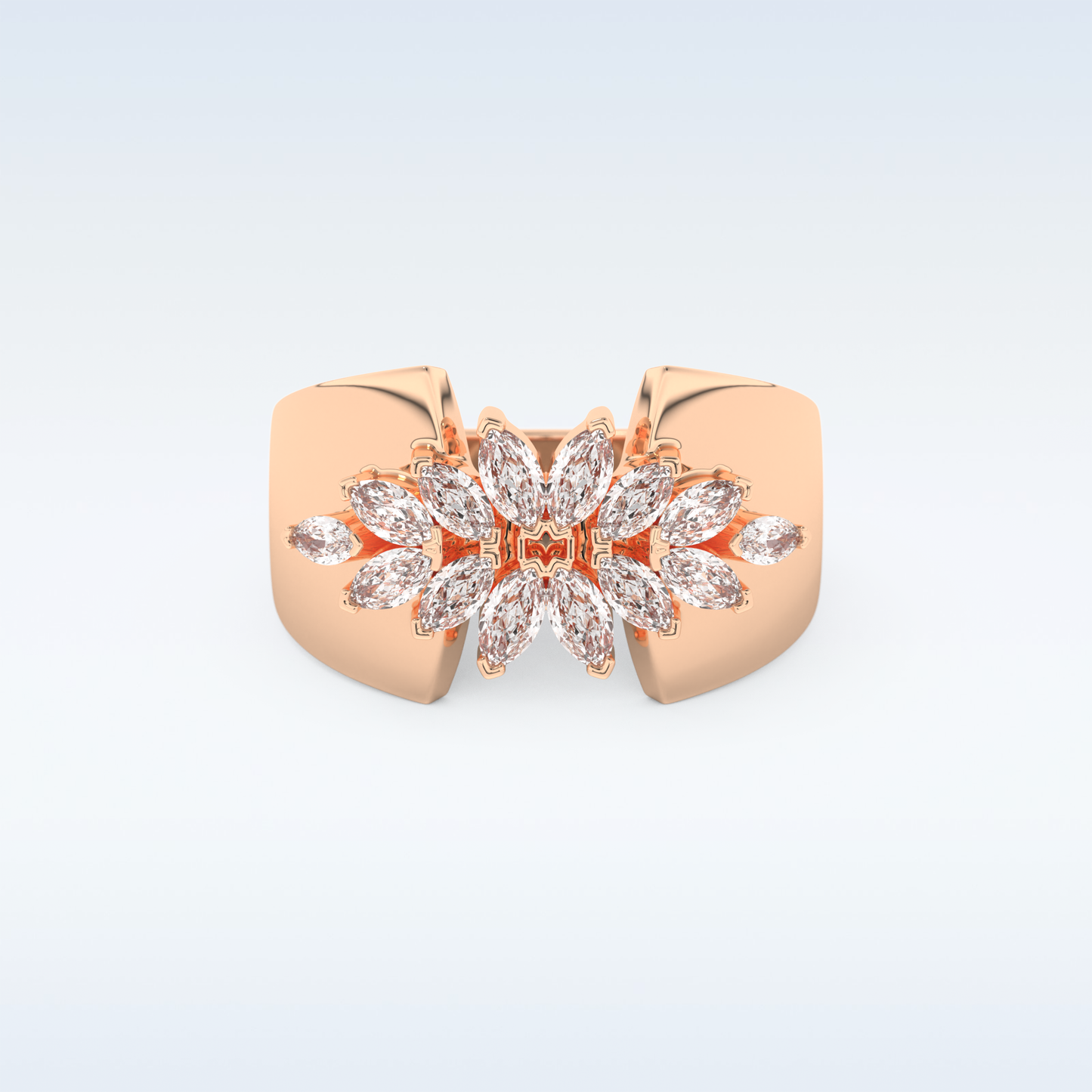 Beautiful Floral Cluster Wedding Band with 0.50 CT Marquise Cut Moissanite