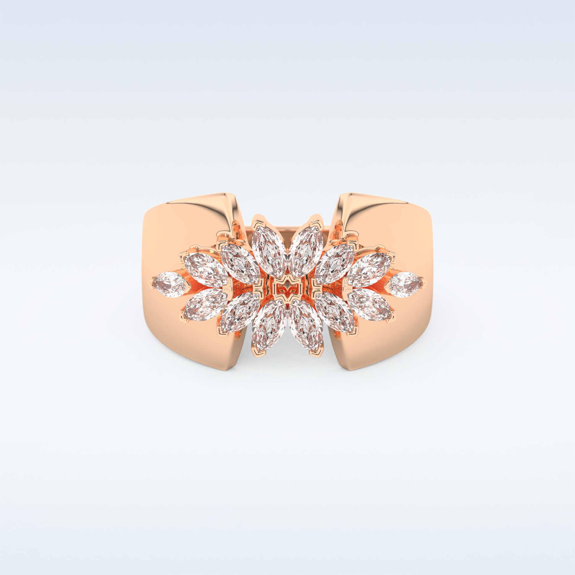 Beautiful Floral Cluster Wedding Band with 0.50 CT Marquise Cut Moissanite