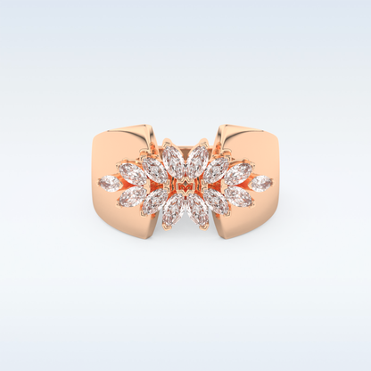 Beautiful Floral Cluster Wedding Band with 0.50 CT Marquise Cut Moissanite