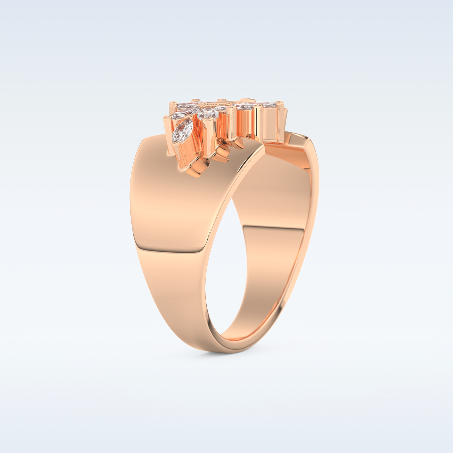 Beautiful Floral Cluster Wedding Band with 0.50 CT Marquise Cut Moissanite