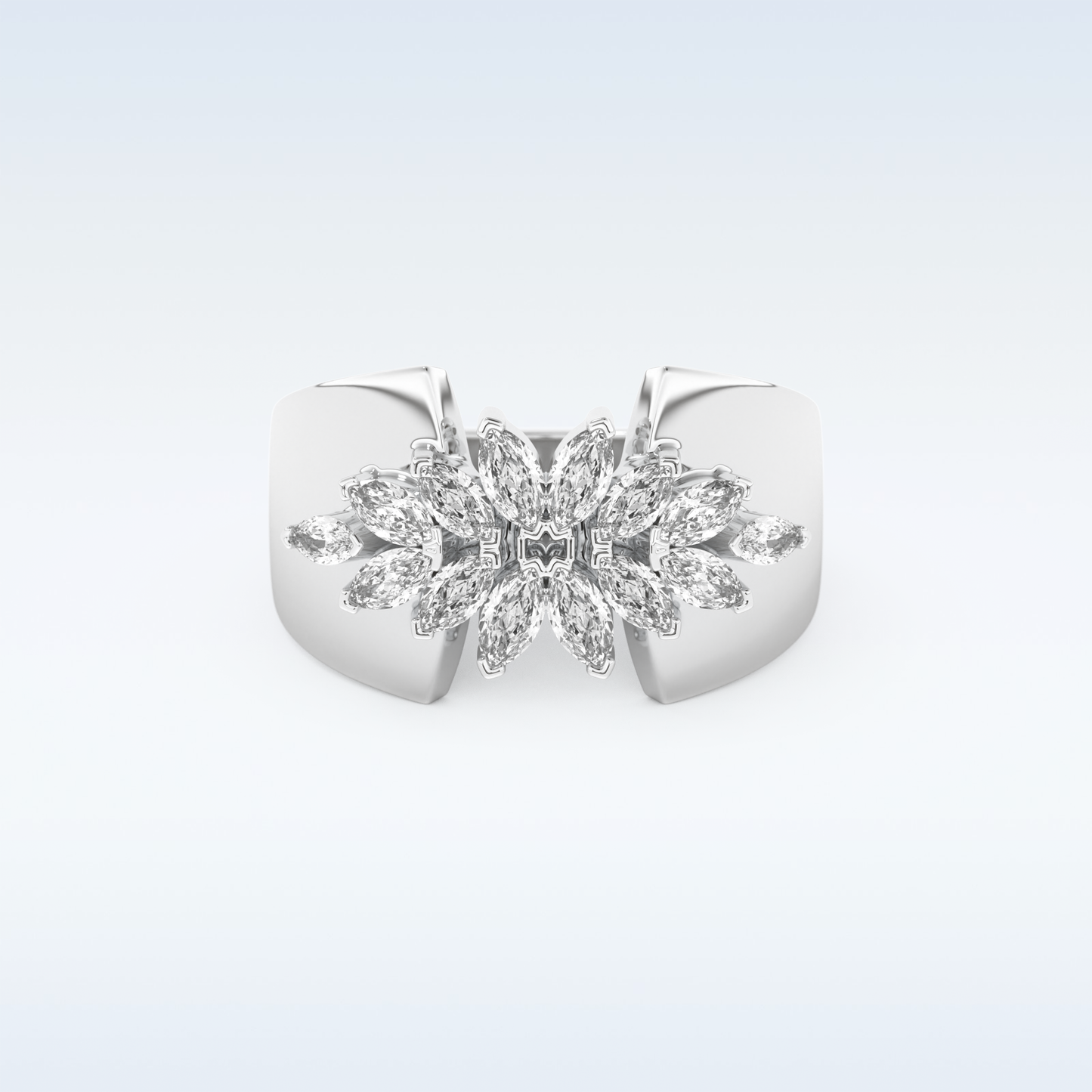 Beautiful Floral Cluster Wedding Band with 0.50 CT Marquise Cut Moissanite