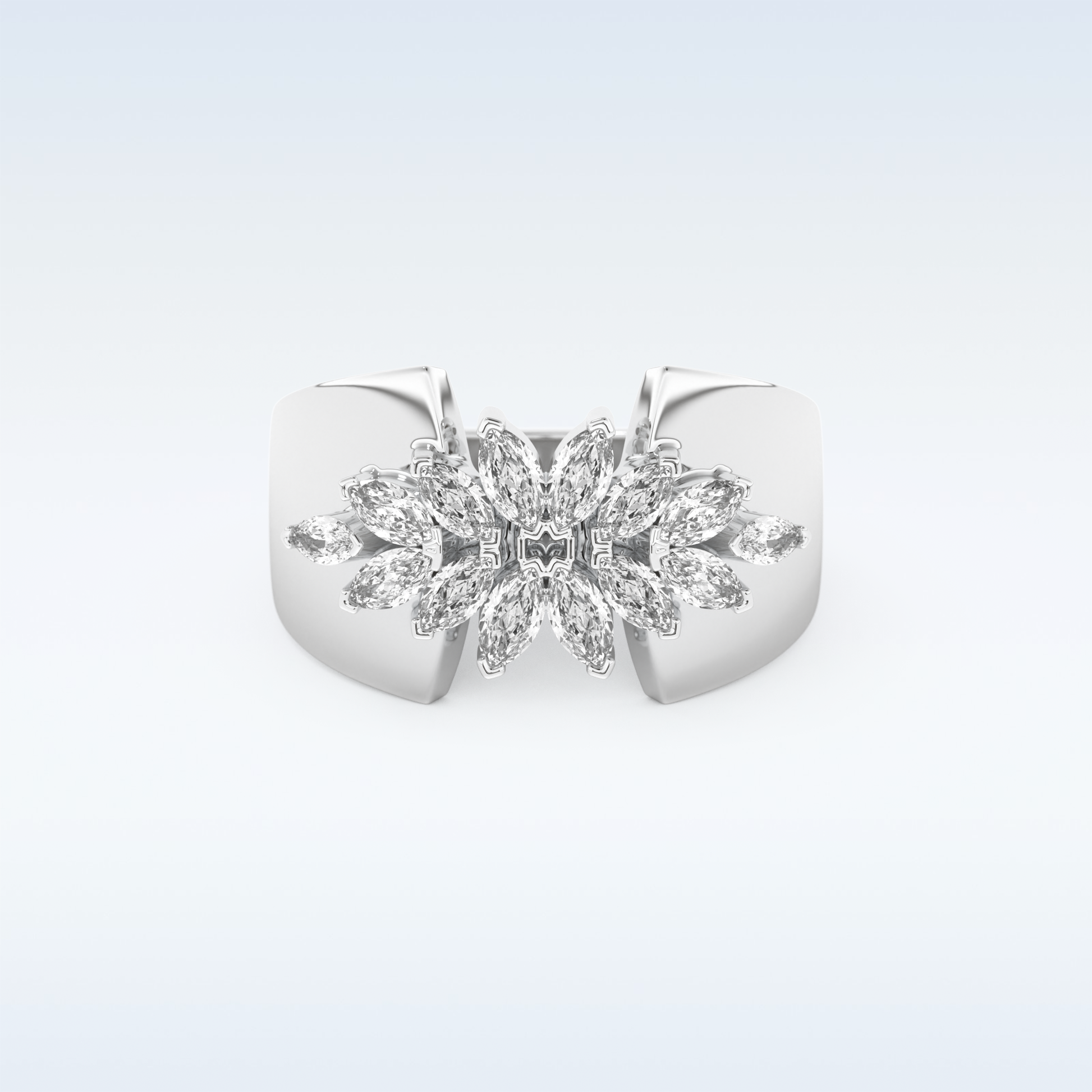 Beautiful Floral Cluster Wedding Band with 0.50 CT Marquise Cut Moissanite