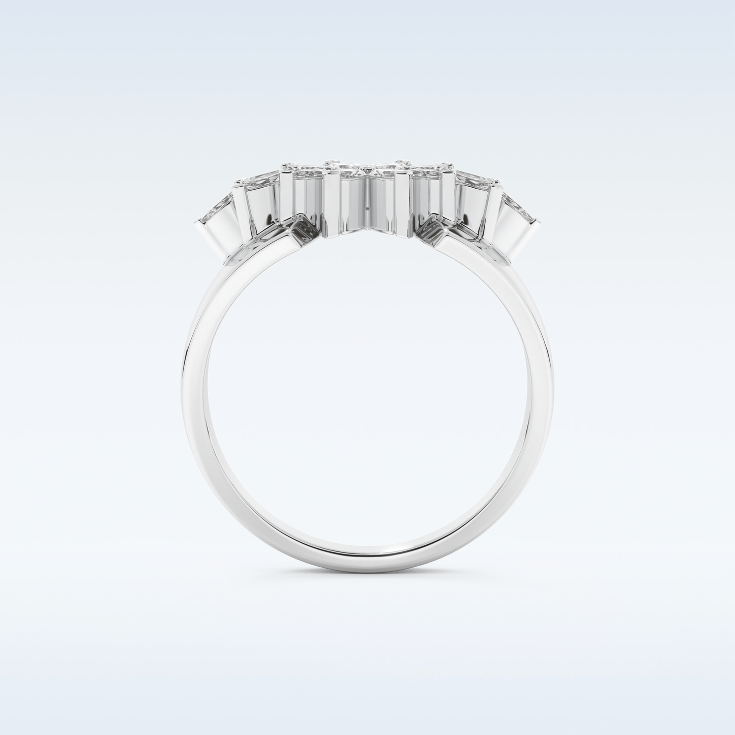 Beautiful Floral Cluster Wedding Band with 0.50 CT Marquise Cut Moissanite