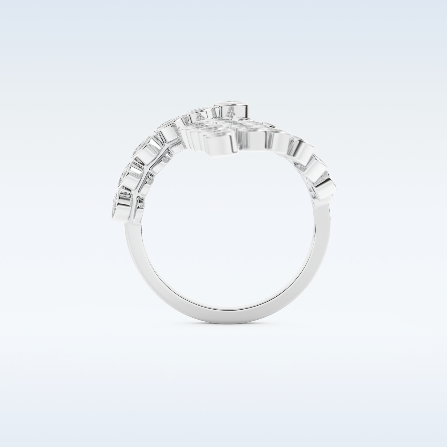 Beautiful Open & Bezel Wedding Band with 0.34 CT Round Cut Moissanite