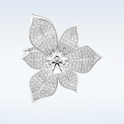 1.01 CT Floral Style Engagement Ring Featuring Round Moissanite