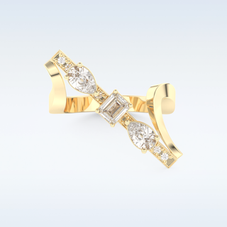 Three Stones Wedding Band with 0.26 CT Emerald, Pear & Round Cut Moissanite