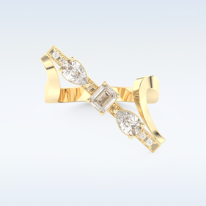 Three Stones Wedding Band with 0.26 CT Emerald, Pear & Round Cut Moissanite