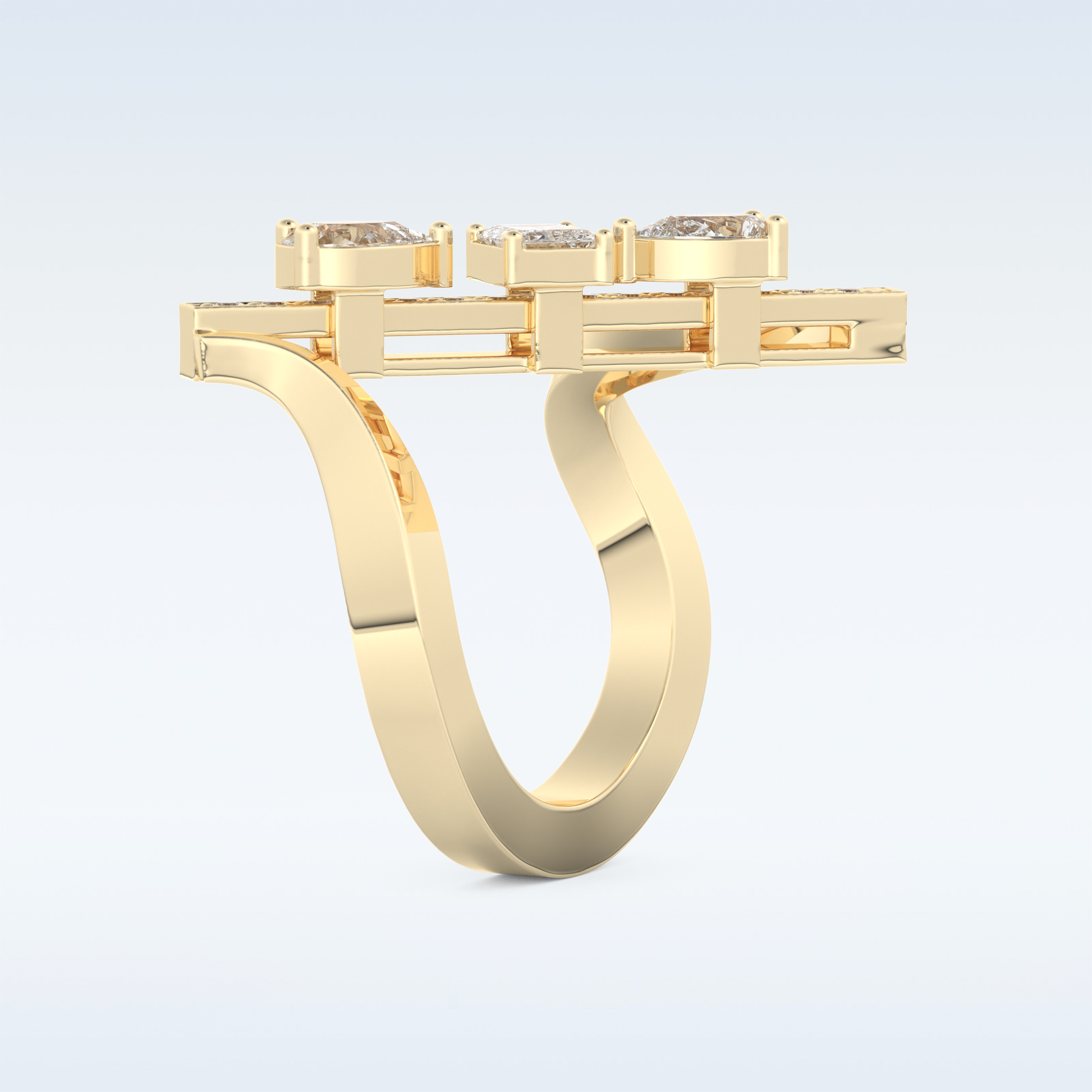 Three Stones Wedding Band with 0.26 CT Emerald, Pear & Round Cut Moissanite