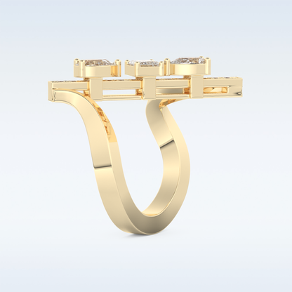 Three Stones Wedding Band with 0.26 CT Emerald, Pear & Round Cut Moissanite