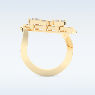 Three Stones Wedding Band with 0.26 CT Emerald, Pear & Round Cut Moissanite