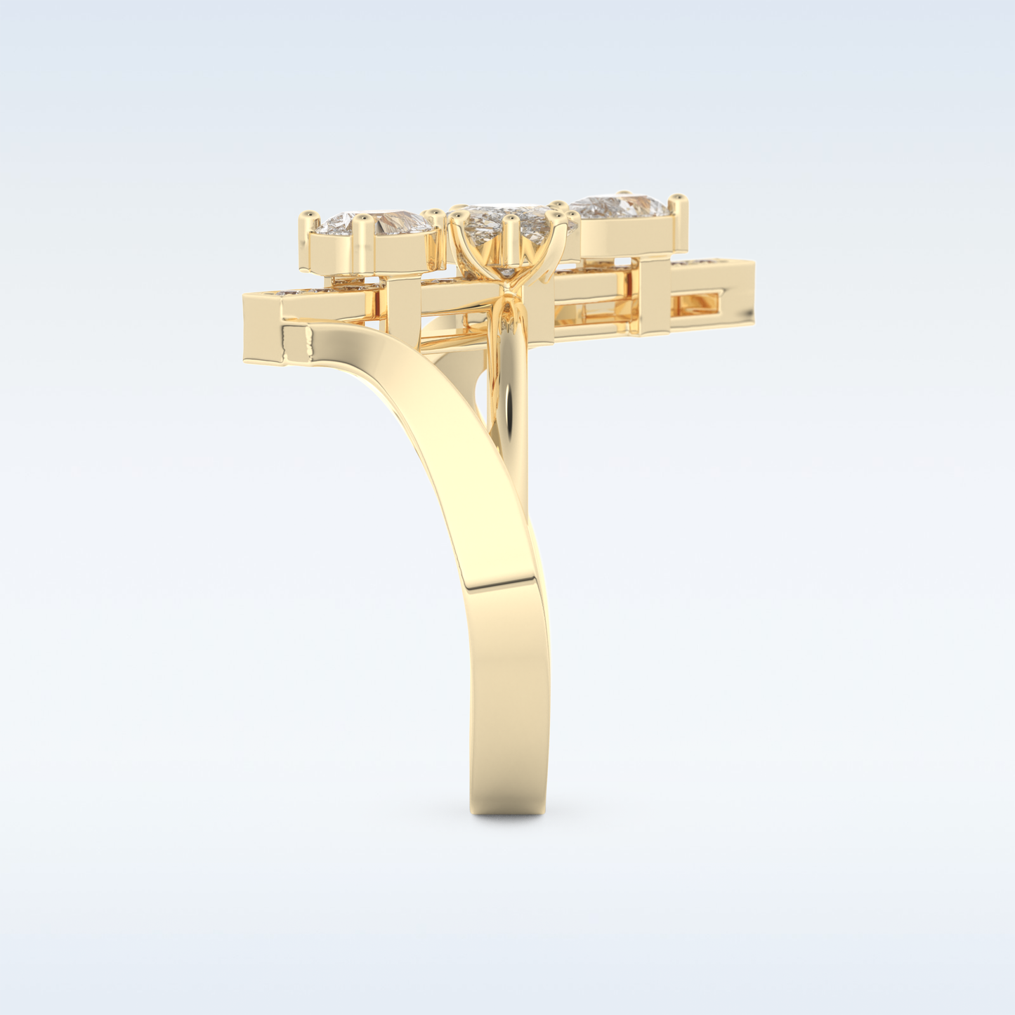 Three Stones Wedding Band with 0.26 CT Emerald, Pear & Round Cut Moissanite