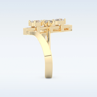 Three Stones Wedding Band with 0.26 CT Emerald, Pear & Round Cut Moissanite