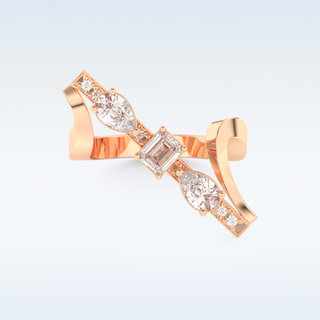 Three Stones Wedding Band with 0.26 CT Emerald, Pear & Round Cut Moissanite