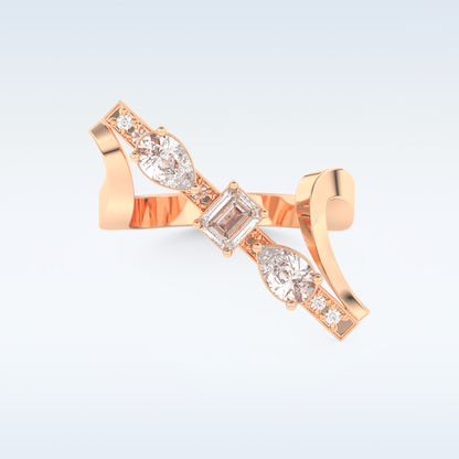 Three Stones Wedding Band with 0.26 CT Emerald, Pear & Round Cut Moissanite