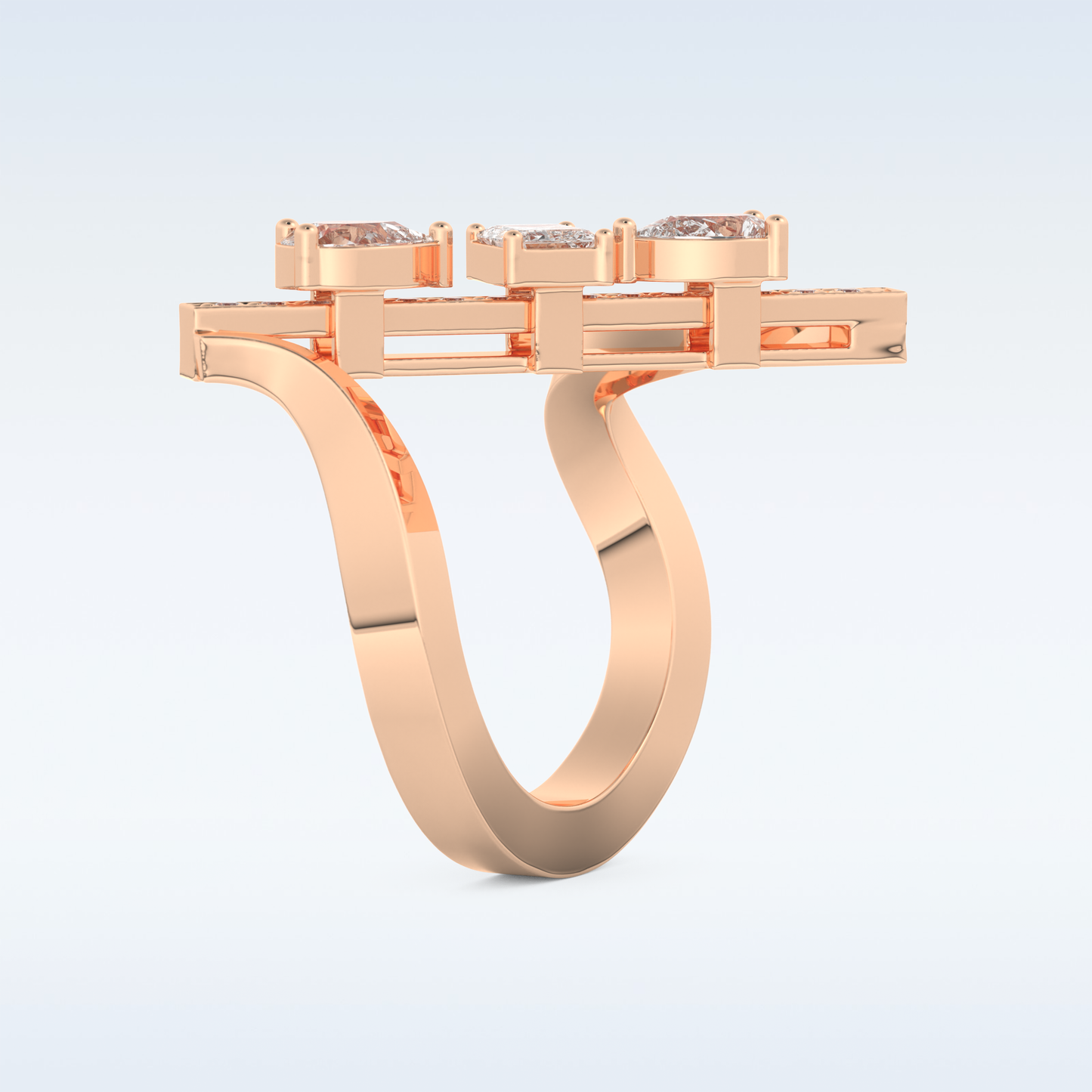 Three Stones Wedding Band with 0.26 CT Emerald, Pear & Round Cut Moissanite