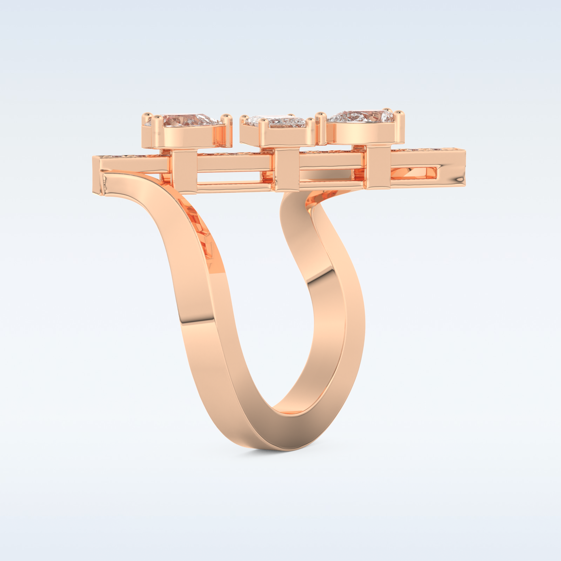 Three Stones Wedding Band with 0.26 CT Emerald, Pear & Round Cut Moissanite