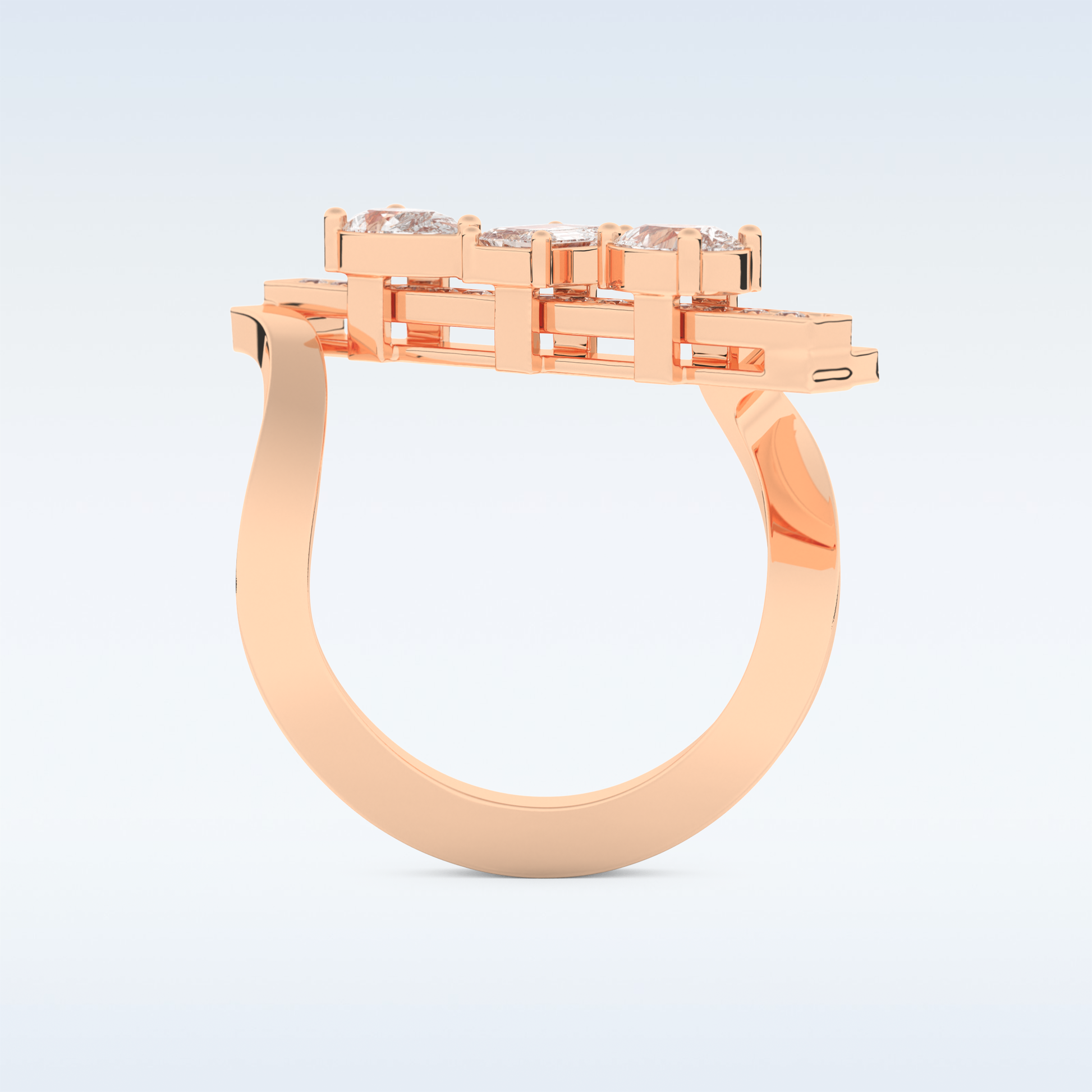 Three Stones Wedding Band with 0.26 CT Emerald, Pear & Round Cut Moissanite