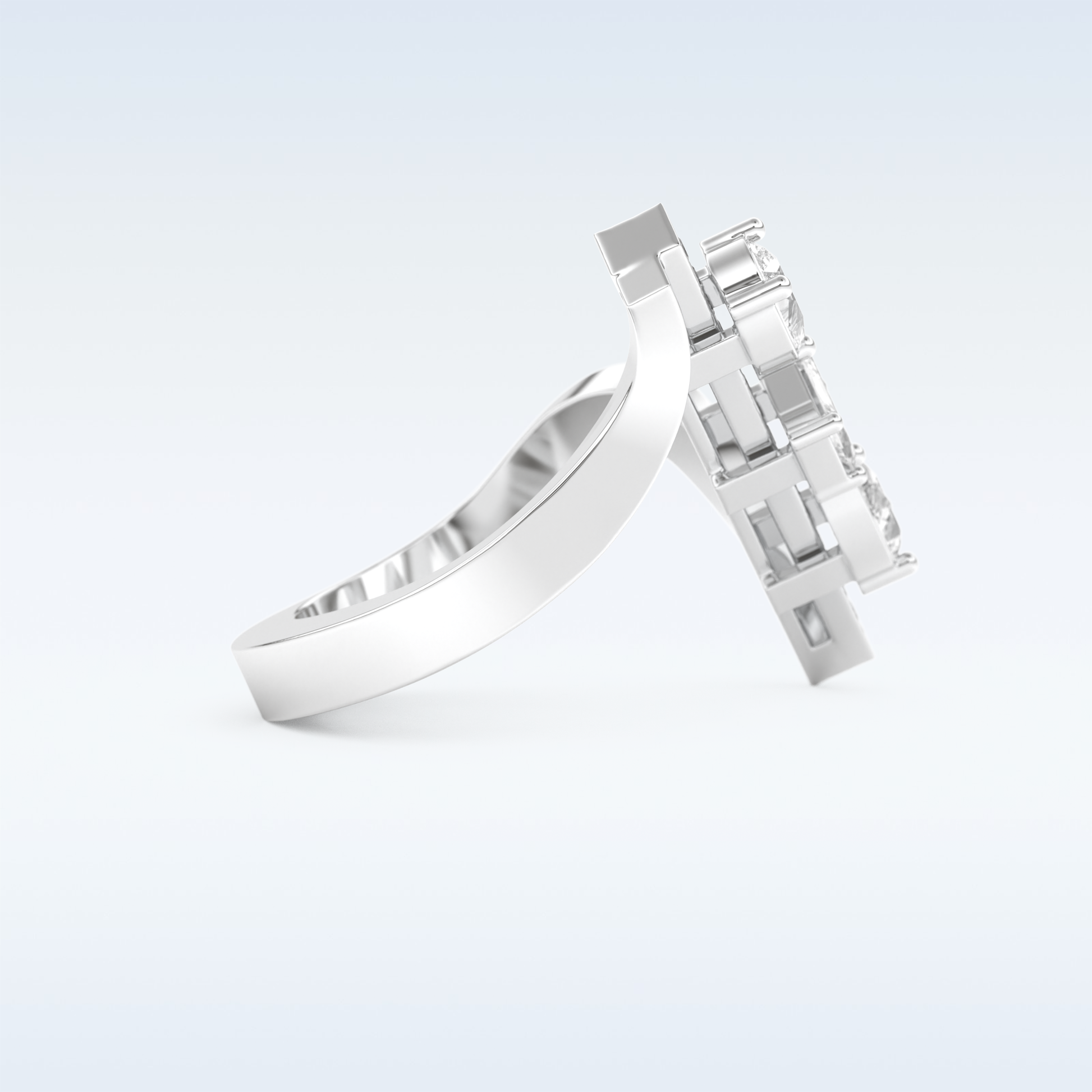 Three Stones Wedding Band with 0.26 CT Emerald, Pear & Round Cut Moissanite