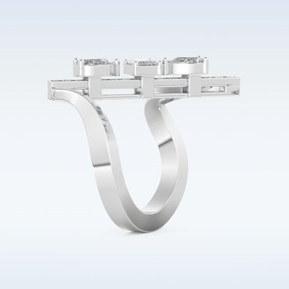 Three Stones Wedding Band with 0.26 CT Emerald, Pear & Round Cut Moissanite