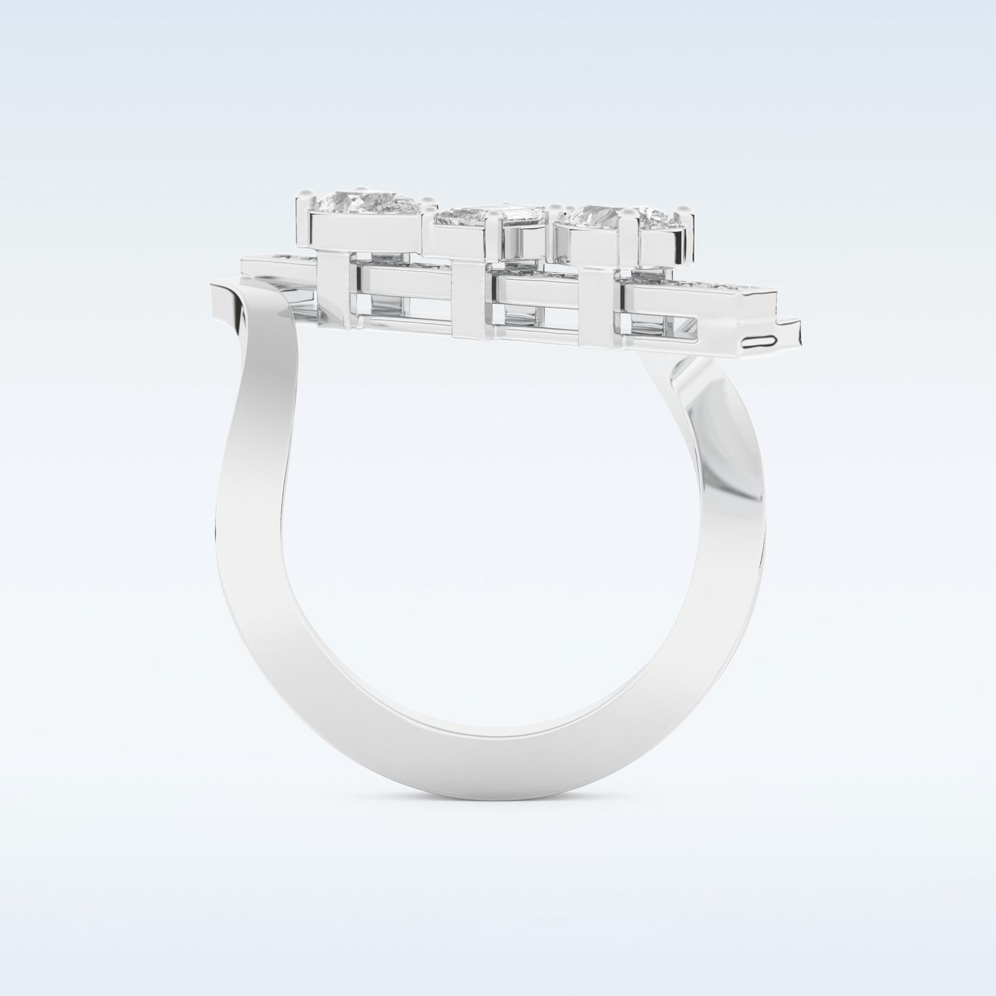 Three Stones Wedding Band with 0.26 CT Emerald, Pear & Round Cut Moissanite