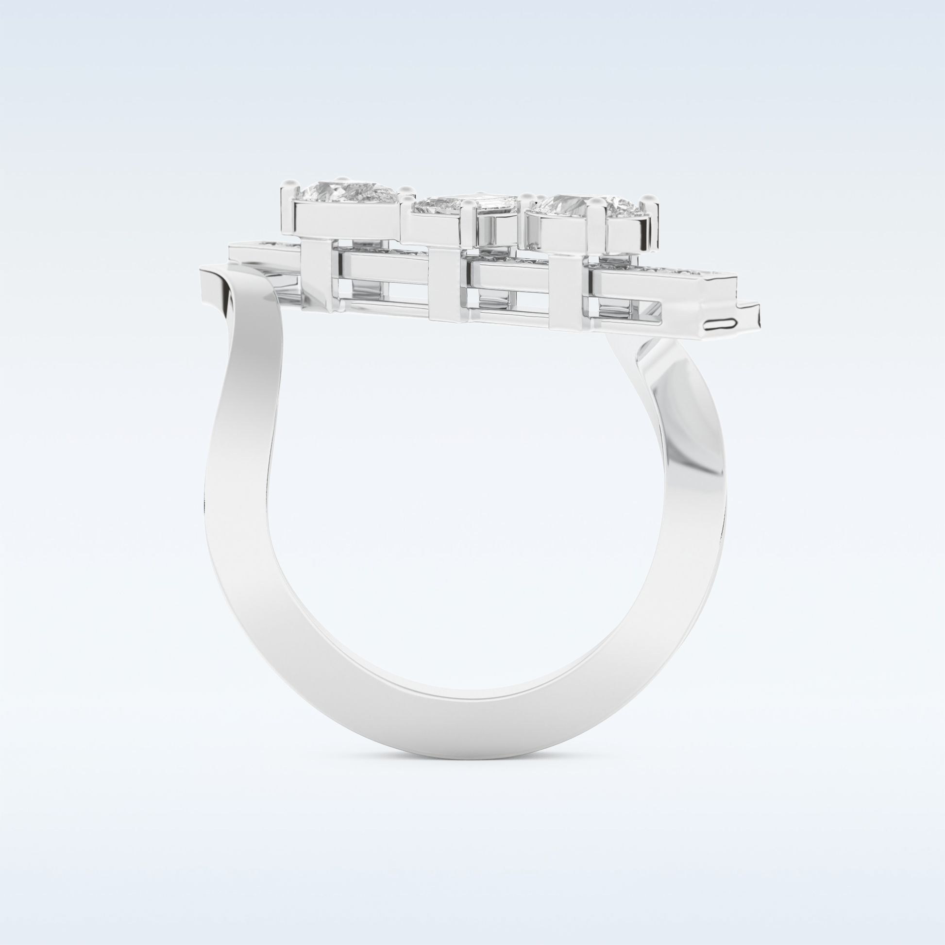 Three Stones Wedding Band with 0.26 CT Emerald, Pear & Round Cut Moissanite